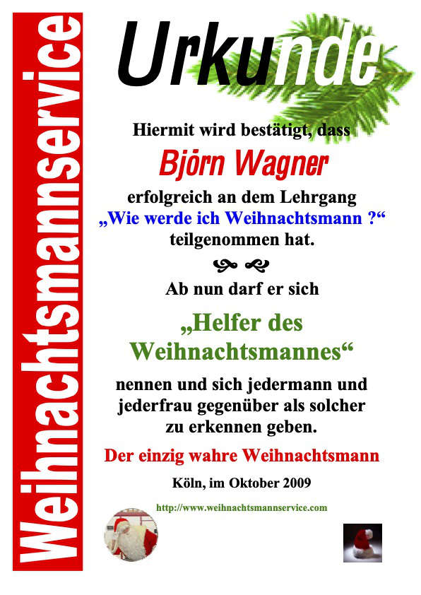 weihnachtsmann bjoern wagner urkunde